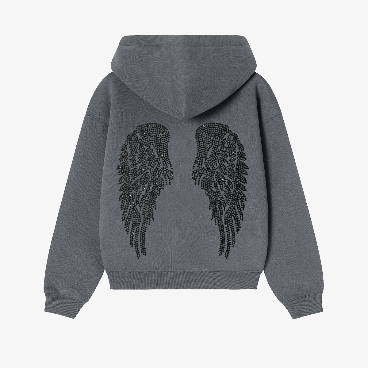 HOODIE ANGEL CHARCOAL GREY STRASS BLACK – Salty Fever